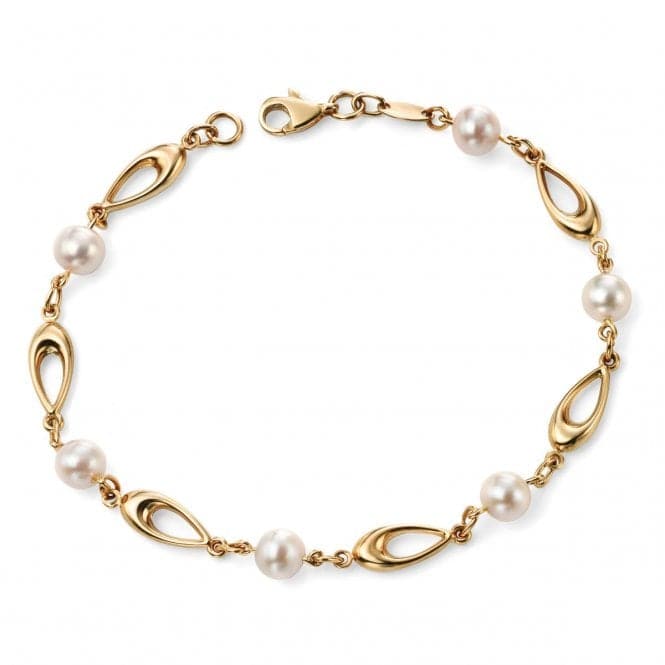 Elements 9ct Yellow Gold Link Bracelet With White Freshwater Pearls GB416WElements GoldGB416W