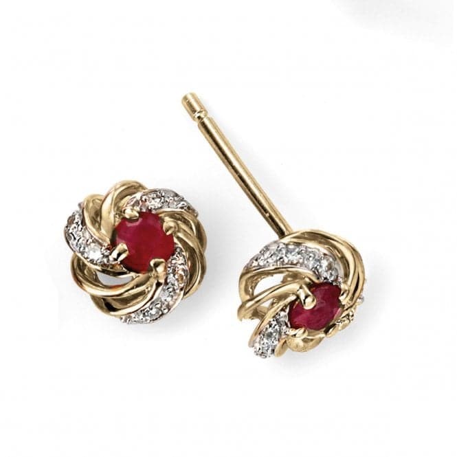 Elements 9ct Yellow Gold Ruby And Diamond Cluster Earrings GE2002RElements GoldGE2002R