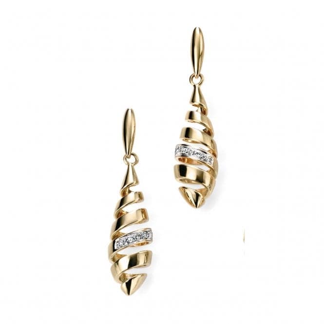 Elements 9ct Yellow Gold Spiral Drop Earrings With Diamonds GE2018Elements GoldGE2018