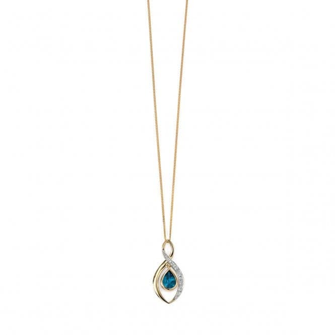 Elements 9ct Yellow Gold Twist Pendant With London Blue Topaz Teardrop GP991TElements GoldGP991T