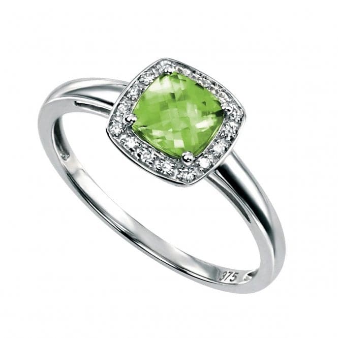 Elements Gold 9CT White Gold Cushion Cut Peridot Pave Diamond Ring GR509GElements GoldGR509G 52