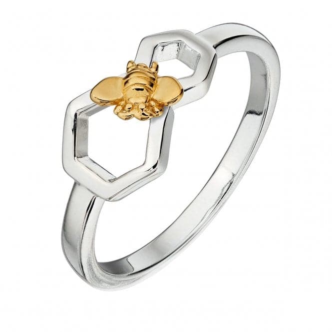 Elements Silver Honeycomb And Bee Silver And Yellow Gold Platting Ring R3673BeginningsR3673 50