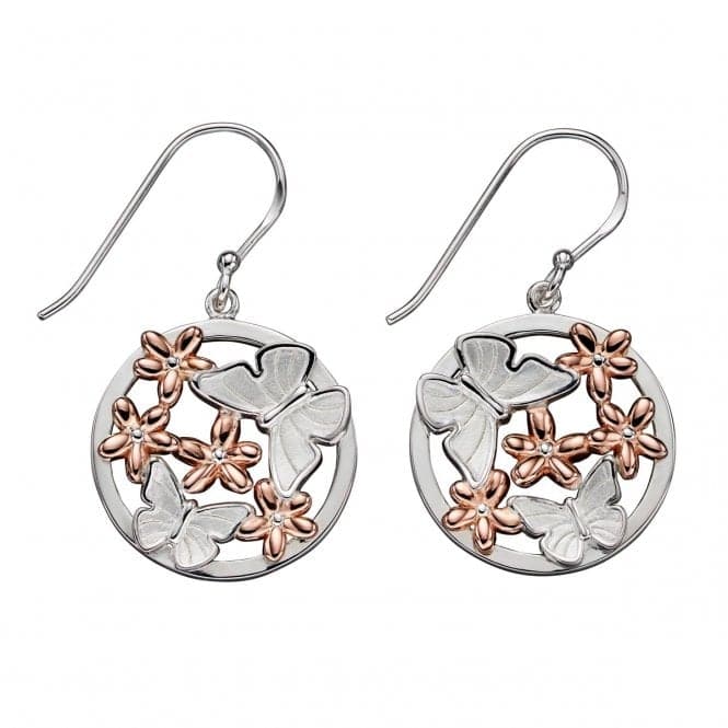 Elements Silver Satin Finish Butterfly Rose Gold Flowers Earring E5720BeginningsE5720