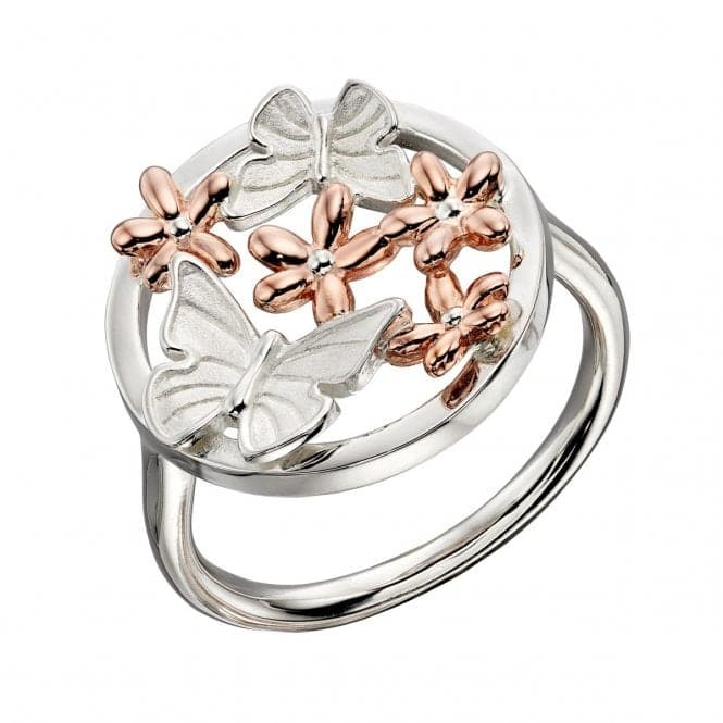 Elements Silver Satin Finish Butterfly Rose Gold Flowers Ring R3697BeginningsR3697