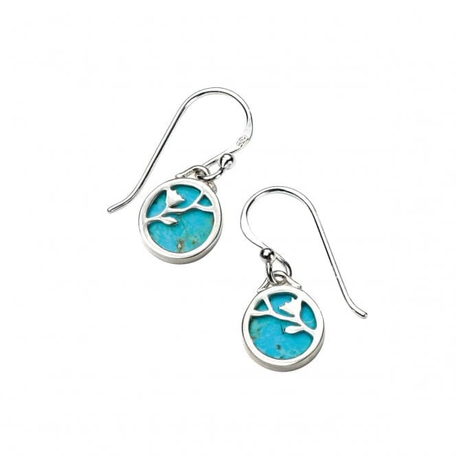 Elements Silver Turquoise Disc Earrings With Flower Pattern E3977TZ364BeginningsE3977T