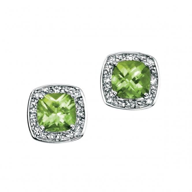 Elements White Gold Earrings Cushion Cut Peridot Pave Diamond GE731GZ475Elements GoldGE731G