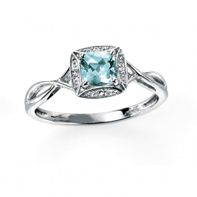 Elements White Gold Ring Twist Aquamarine Pave Diamonds GR327TZ477Elements GoldGR327T 52