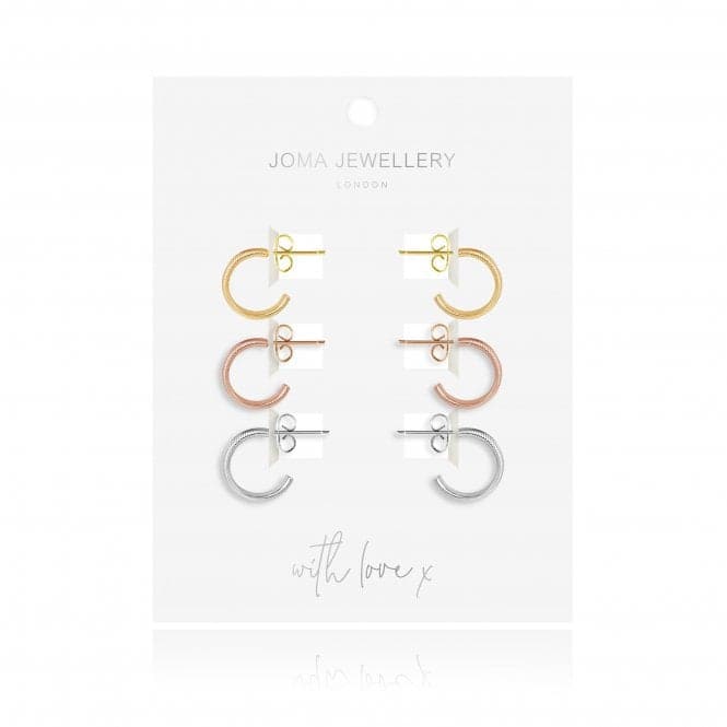 Ella Flat Gold Silver And Rose Gold Earrings 4474Joma Jewellery4474