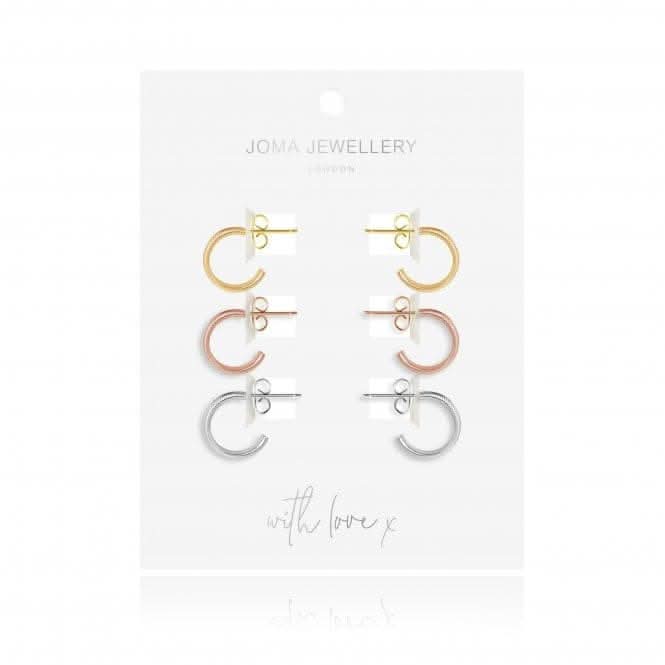 Ella Flat Gold Silver And Rose Gold Earrings 4474Joma Jewellery4474