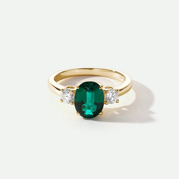 Ellison | 9ct Yellow Gold 0.33ct Lab Grown Diamond and 9*7mm Created Emerald RingCreated BrillianceBA0072181 - P