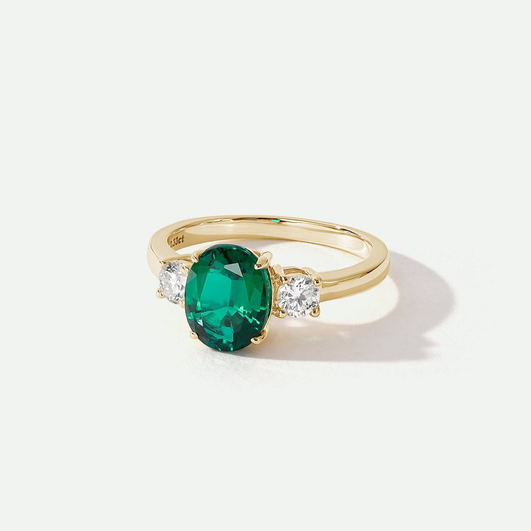 Ellison | 9ct Yellow Gold 0.33ct Lab Grown Diamond and 9*7mm Created Emerald RingCreated BrillianceBA0072181 - P