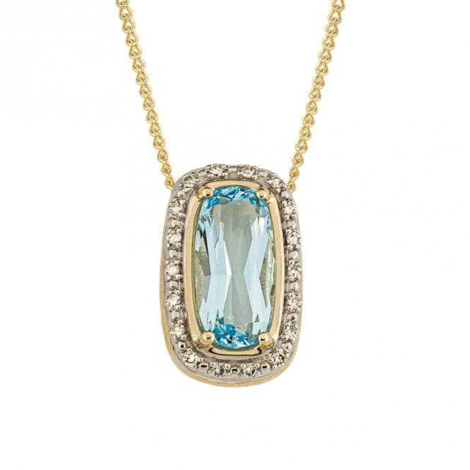 Elongated Sky Blue Topaz Diamond Yellow Gold Surround Pendant GP2300TElements GoldGP2300T