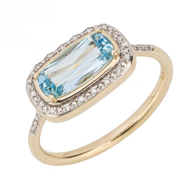 Elongated Sky Blue Topaz Diamond Yellow Gold Surround Ring GR601TElements GoldGR601T 52