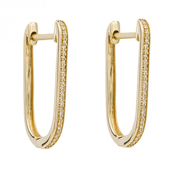 Elongated U Shape Pave Diamond 9ct Yellow Gold Hoop Earrings GE1013Elements GoldGE1013