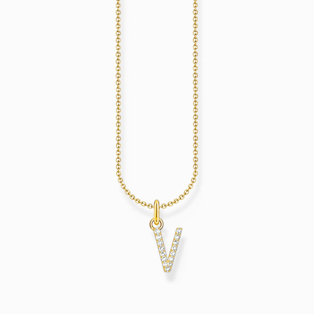 Essentials Gold Plated With Zirconia letter V Pendant Necklace KE2261 - 414 - 14 - L45VThomas Sabo Charm ClubKE2261 - 414 - 14 - L45V