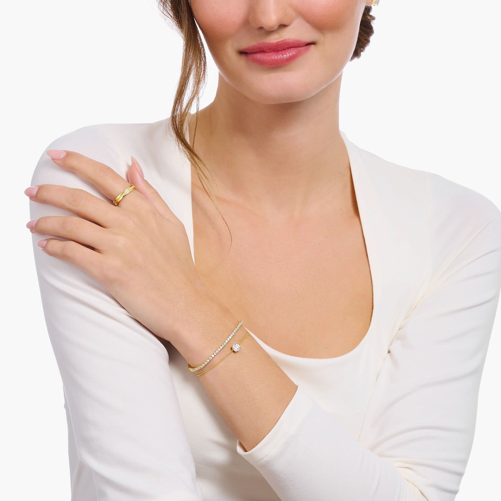 Essentials Sterling Silver Gold Plated White Zirconia Bracelet A2156 - 414 - 14 - L19VThomas Sabo Sterling SilverA2156 - 414 - 14 - L19V