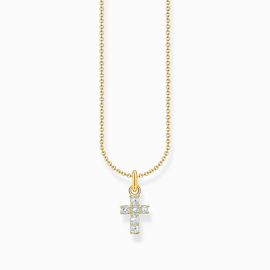 Essentials Sterling Silver Gold Plated White Zirconia Cross Necklace KE2226 - 414 - 14 - L45VThomas Sabo Charm ClubKE2226 - 414 - 14 - L45V