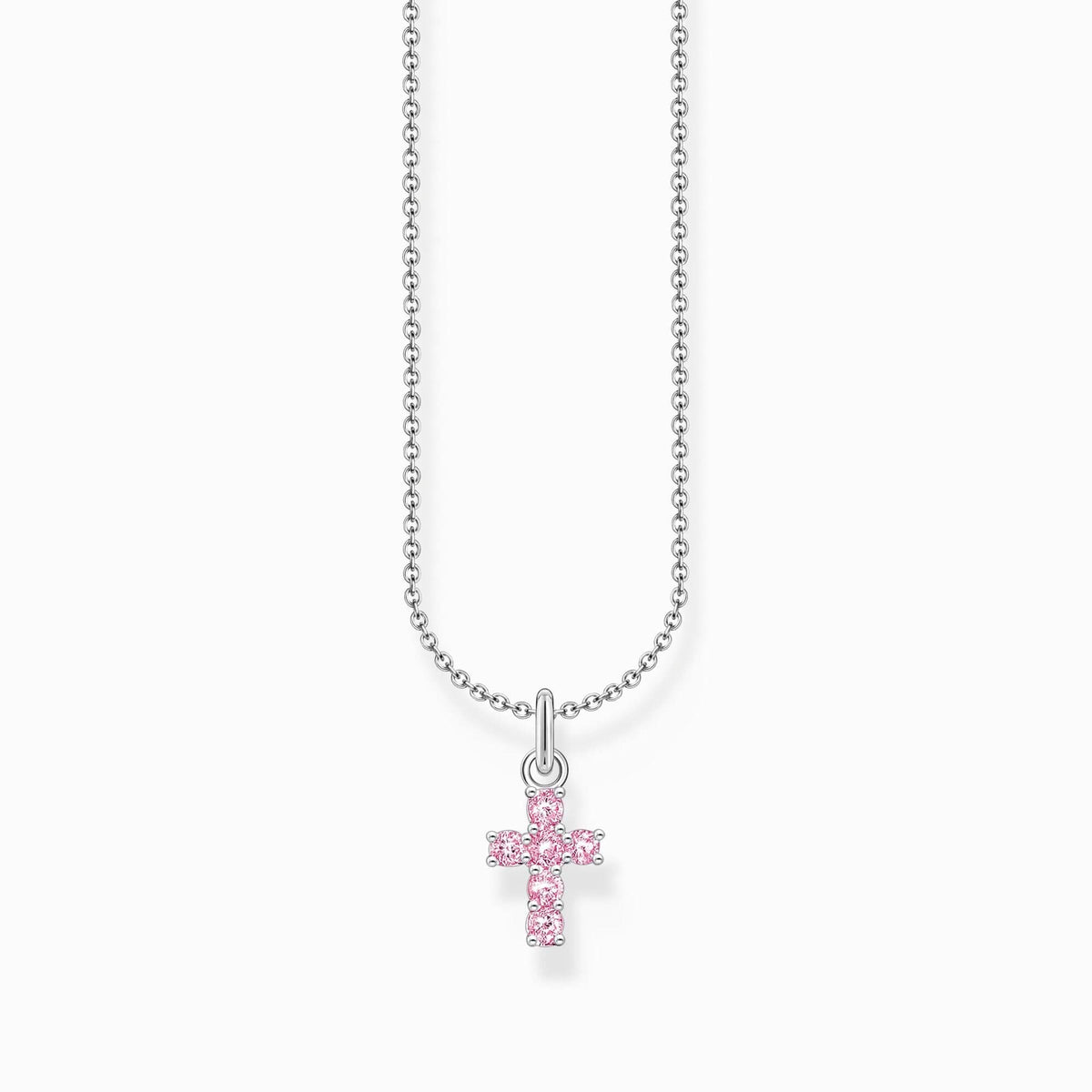 Essentials Sterling Silver Pink Zirconia Cross Necklace KE2226 - 051 - 9 - L45VThomas Sabo Charm ClubKE2226 - 051 - 9 - L45V