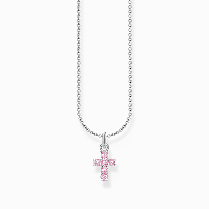 Essentials Sterling Silver Pink Zirconia Cross Necklace KE2226 - 051 - 9 - L45VThomas Sabo Charm ClubKE2226 - 051 - 9 - L45V