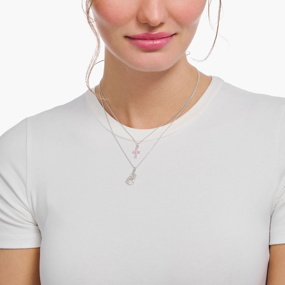 Essentials Sterling Silver Pink Zirconia Cross Necklace KE2226 - 051 - 9 - L45VThomas Sabo Charm ClubKE2226 - 051 - 9 - L45V