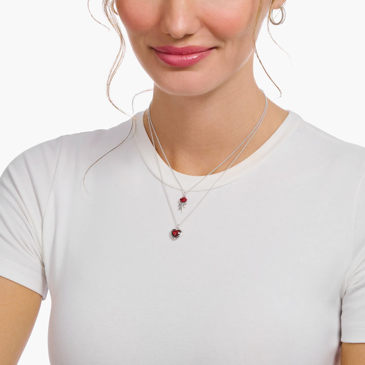 Essentials Sterling Silver Red Enamel Rose Necklace KE2219 - 664 - 10 - L45VThomas Sabo Charm ClubKE2219 - 664 - 10 - L45V