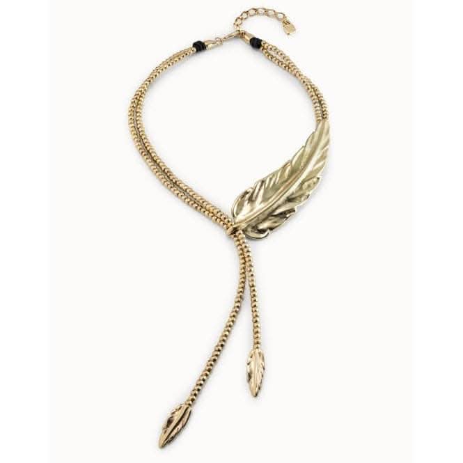 Feather Golden Metal NecklaceUNOde50COL1306ORO0000U