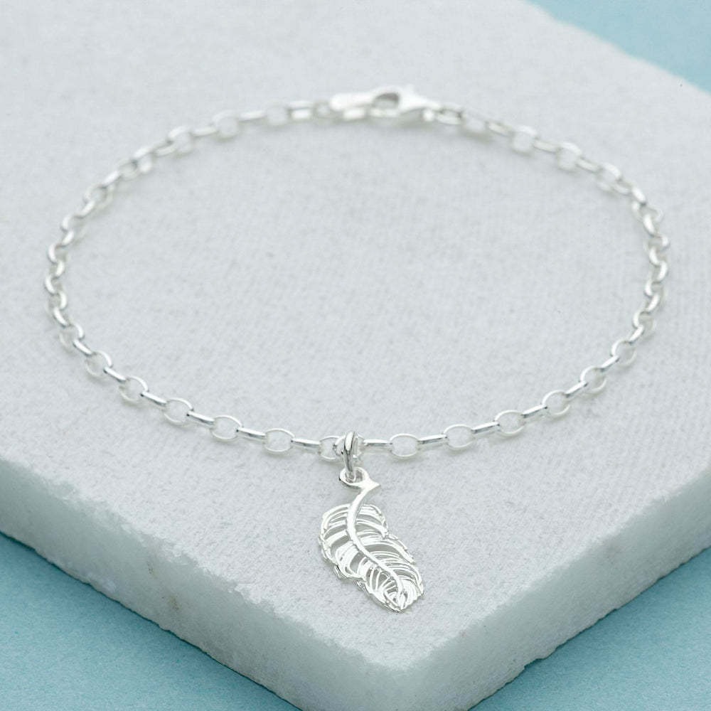 Silver Feather Charm Bracelet CBRSFS-1