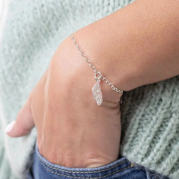 Silver Feather Charm Bracelet CBRSFS-1