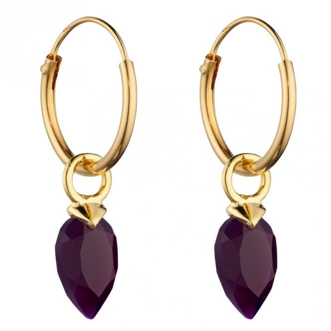 February Yellow Gold Plated Birthstone Chalcedony Stone Hoop Charm Earring Y2662BeginningsY2662