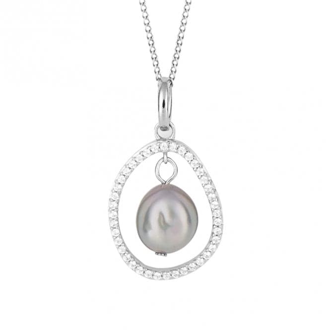 Floating Freshwater Pearl Pave Zirconia Pendant P5201HFiorelli SilverP5201H