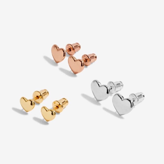Florence Graduating Hearts Silver Rose Gold And Gold Set Of 3 Earrings 6395Joma Jewellery6395