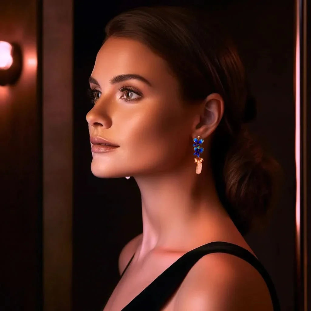 Flower Stud Baroque Gold Pearl Drop Earrings