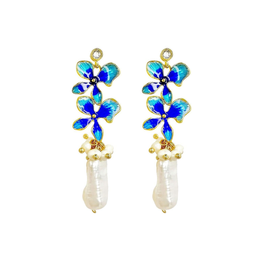 Flower Stud Baroque Gold Pearl Drop Earrings