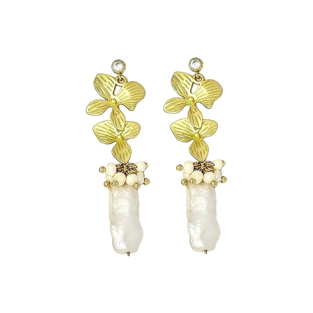 Flower Stud Baroque Gold Pearl Drop Earrings