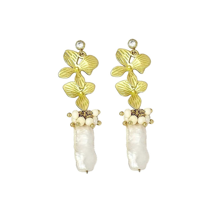 Flower Stud Baroque Gold Pearl Drop Earrings