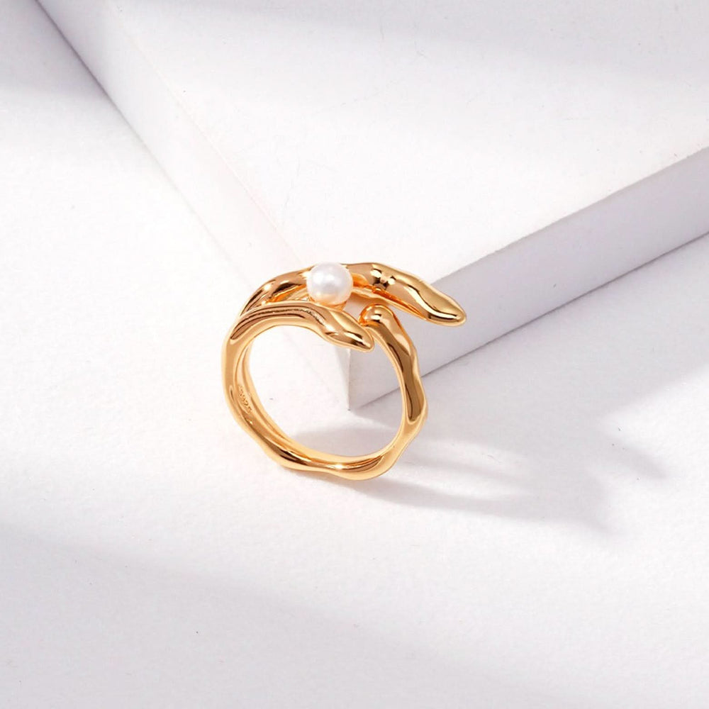 Fluid Style Gold and Sliver Adjustable Pearl Ring