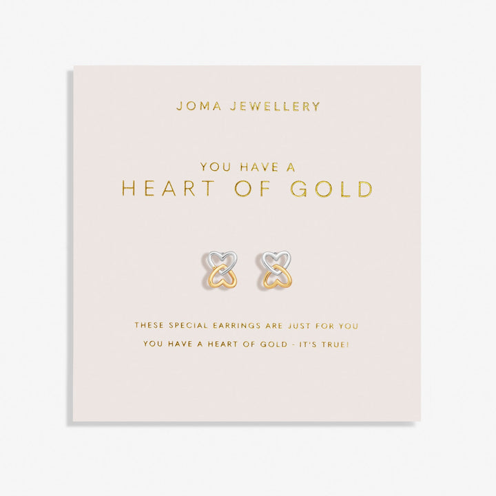 Forever Yours You Have A Heart Of Gold Silver Gold Plated Earrings 7514Joma Jewellery7514