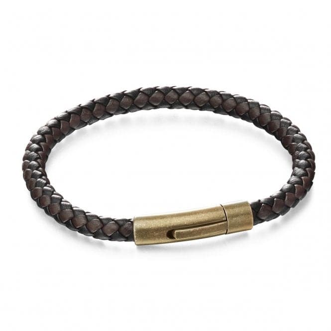Fred Bennett Brown Black Leather Woven Bracelet B5061Fred BennettB5061