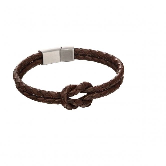 Fred Bennett Double Row Knot Brown Leather Bracelet B5152Fred BennettB5152