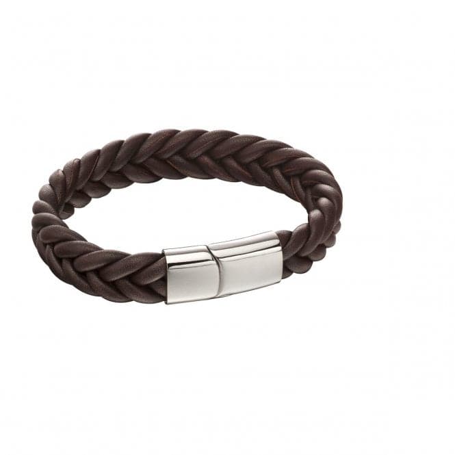 Fred Bennett French Plait Brown Leather Bracelet B5140Fred BennettB5140