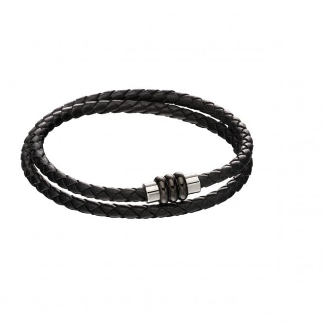 Fred Bennett Section Tube Clasp Black Knot Leather Bracelet B5133Fred BennettB5133
