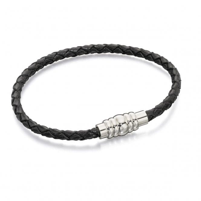 Fred Bennett Skinny Stainless Steel Black Leather Magnetic Bracelet B4726Fred BennettB4726