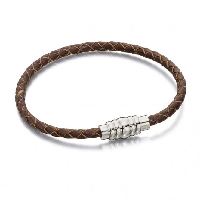 Fred Bennett Skinny Stainless Steel Brown Leather Magnetic Bracelet B4727Fred BennettB4727