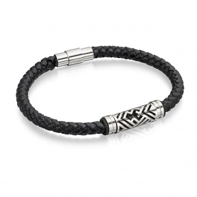 Fred Bennett Stainless Steel Black Leather Bracelet B4725Fred BennettB4725