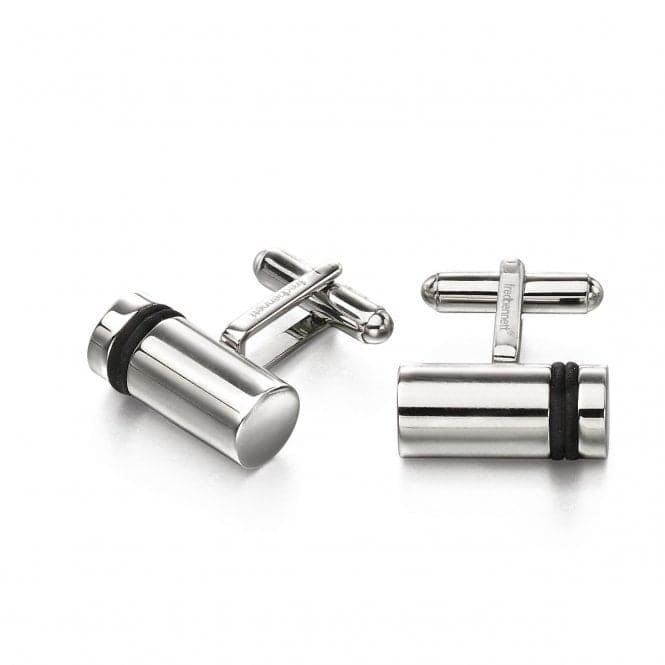 Fred Bennett Stainless Steel Black Stripe Barrel Shape Cufflinks V522Fred BennettV522