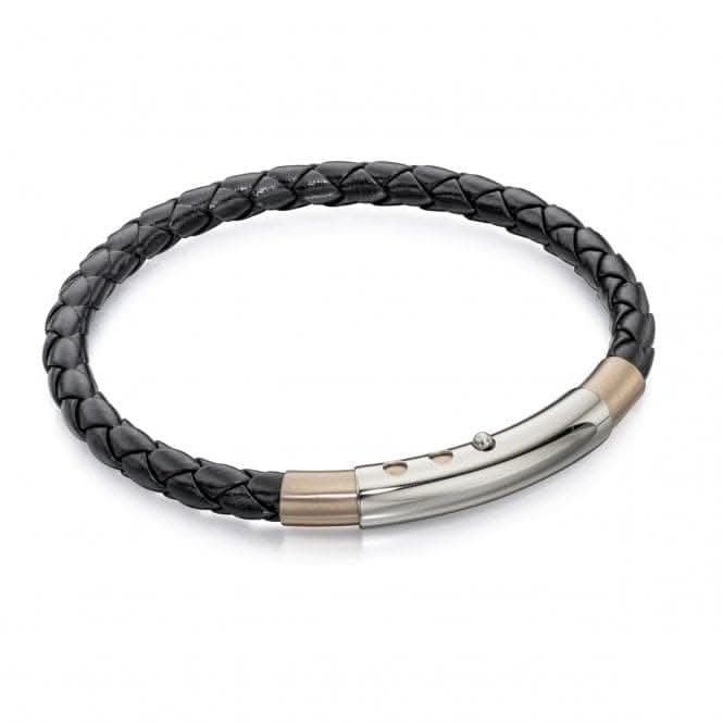 Stainless Steel Skinny Leather & Rose Bracelet B4687