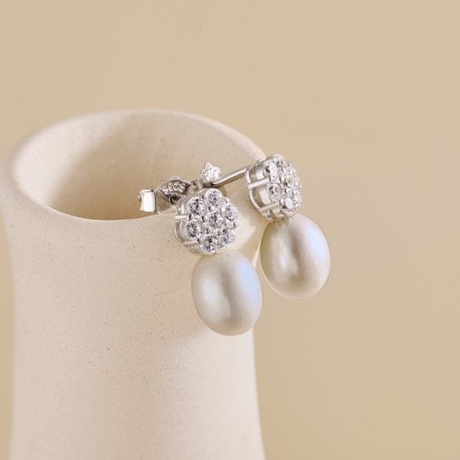 Fresh Water Pearl Sparkling Stone Dropper Earrings ERLE029Ellie Rose LondonERLE029