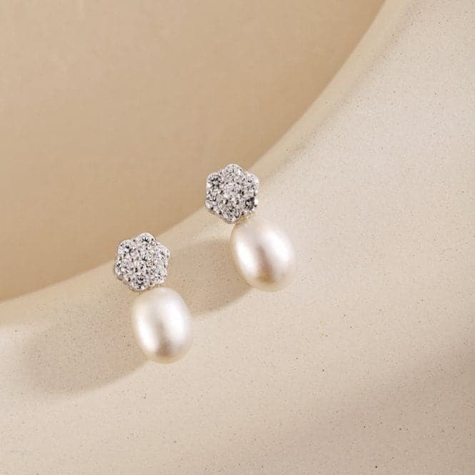 Fresh Water Pearl Sparkling Stone Dropper Earrings ERLE029Ellie Rose LondonERLE029