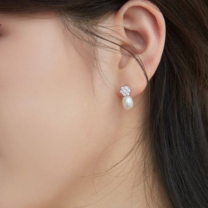 Fresh Water Pearl Sparkling Stone Dropper Earrings ERLE029Ellie Rose LondonERLE029