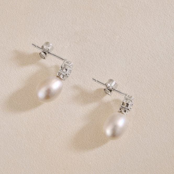 Fresh Water Pearl Sparkling Stone Dropper Earrings ERLE029Ellie Rose LondonERLE029